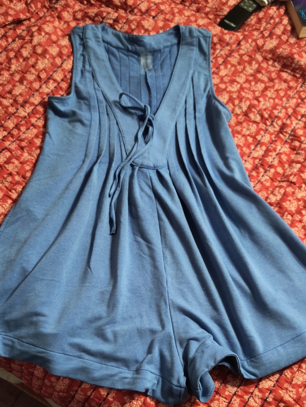 AS Revival Blue Sleeveless V-Neck Pleat Front Shortalls
